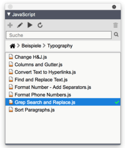 Die Integration von GREP erfolgt über das Bedienfeld JavaScript